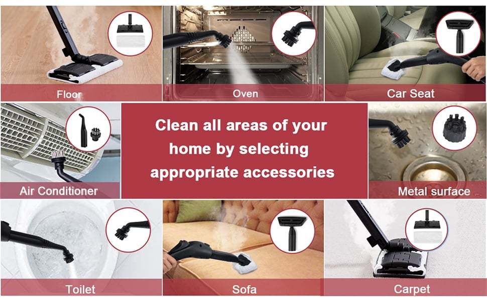 2000W Multipurpose Steam Cleaner Heavy Duty Steam Mop with 19 Accessories & 1.5L Water Tank