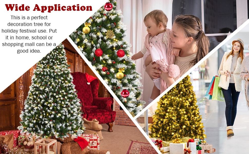 6ft Pre-lit Snow Flocked Artificial Christmas Tree with 250 LED Lights