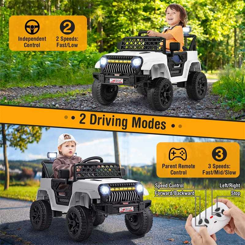 12V Kids Ride-On Truck, Electric Vehicle with Remote Control, Music & LED Lights, Battery Powered Toddler Ride-On Car for Boys & Girls 3+