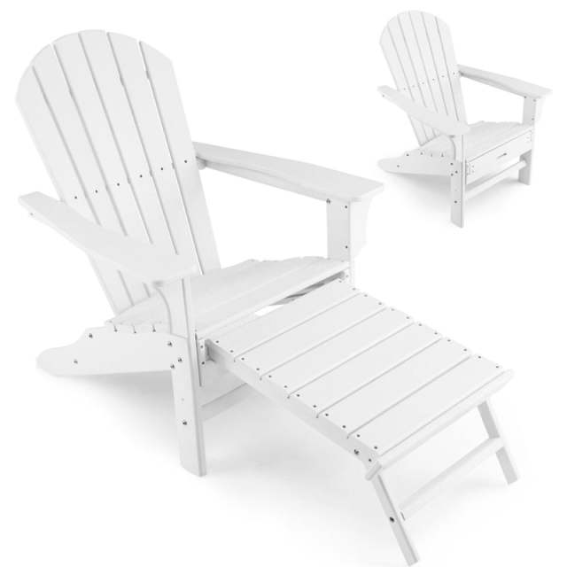 Outdoor HDPE Adirondack Chair, Weather Resistant Fire Pit Chair with Retractable Ottoman & 330 LBS Capacity for Patio, Backyard, Poolside