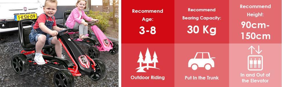 Kids 4 Wheel Pedal Powered Go Kart Ride-On Toy Car with Adjustable Seat