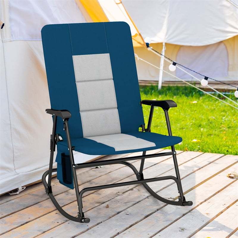 Oversized Folding Rocking Chair with Padded Seat & Metal Frame, Portable Patio Lounge Rocker for Camping, Backyard, 500 lbs Capacity