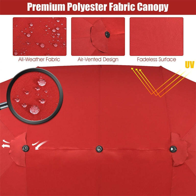 15FT Double-Sided Patio Umbrella Twin Outdoor Market Umbrella with 12-Rib Structure