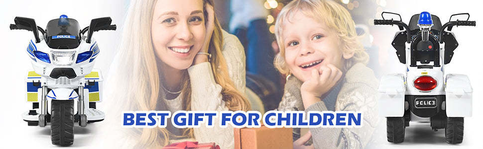 6V 3-Wheel Battery Powered Kids Ride On Police Motorcycle