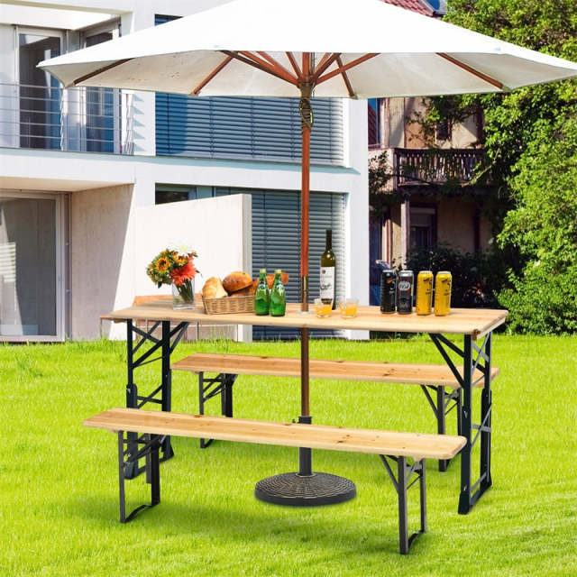 66.5 Inch he1 Outdoor Wood Folding Picnic Table Adjustable Height Beer Table with Umbrella Hole