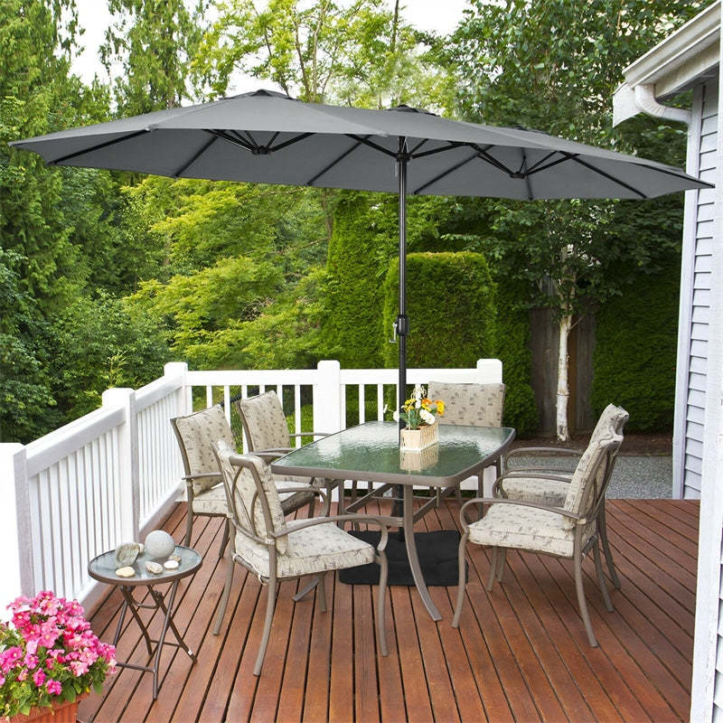 15FT Double-Sided Patio Umbrella with Base, Crank Handle & Air Vent, Extra Large Outdoor Market Umbrella for Poolside, Garden, Backyard