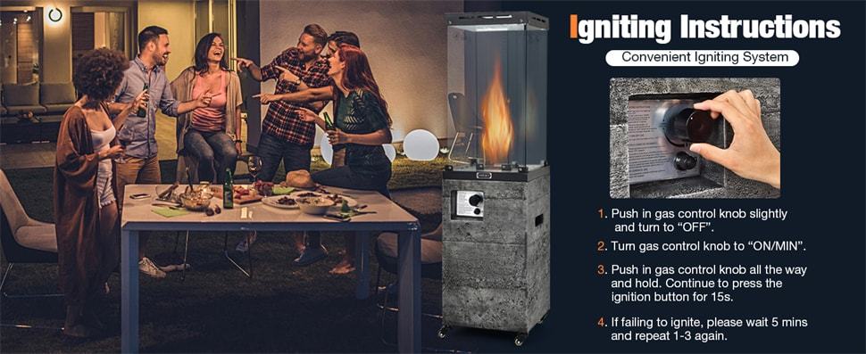 41,000 BTU Outdoor Propane Gas Patio Heater with Lockable Wheels & Waterproof Cover