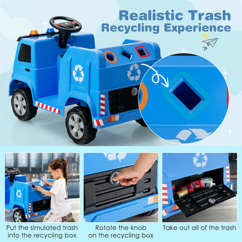 12V Kids Ride-On Garbage Truck w/ Remote Recycling Accessories