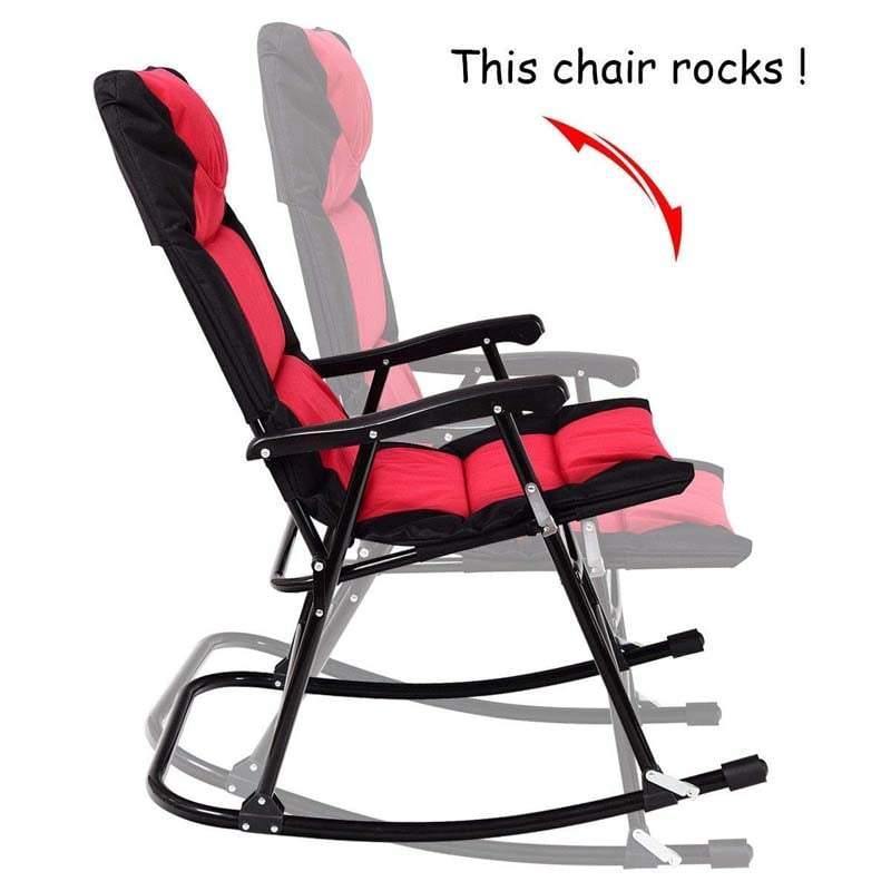 3 Piece Outdoor Folding Bistro Set, High Back Patio Rocking Chairs with Padded Seat & Glass Table for Backyard, Poolside & Deck