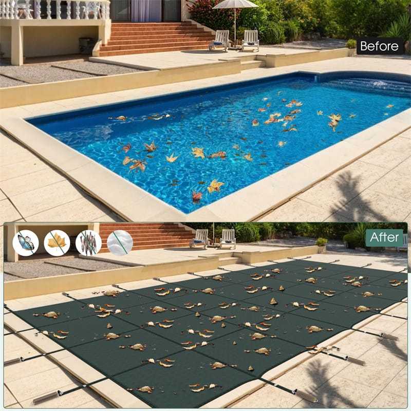 Safety Pool Cover for 40 x 20FT Inground Swimming Pools, Rectangle Winter Leaf Net Pool Cover with Mesh & Installation Tools for Backyard Yard