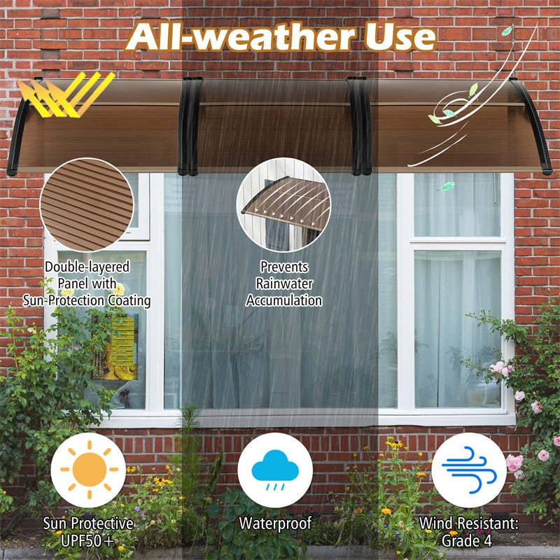 40" x 48" Window Awning Modern Polycarbonate Overhead Door Awning Canopy with Hollow Sheet for Rain Snow Sunlight UV Protection UPF 50+