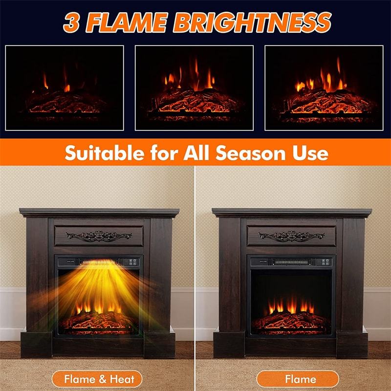 32" Electric Fireplace TV Stand with Mantle 1400W Freestanding Fireplace Heater with Remote Control & Overheat Protection