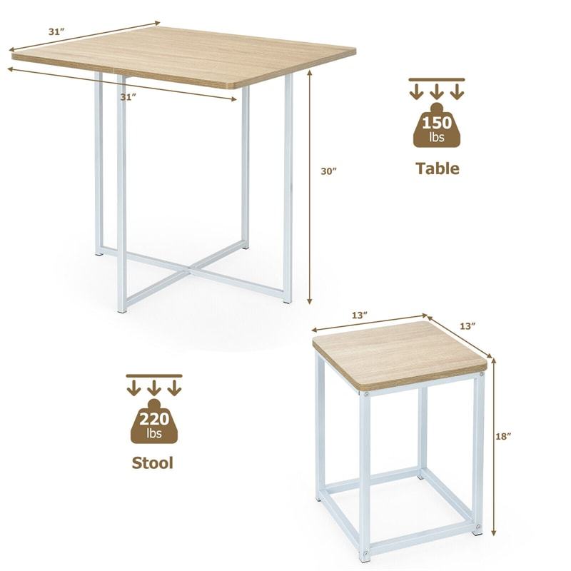 5pcs Compact Dining Table Set with 4 Square Stools & Metal Frame for Small Space Pub Apartment