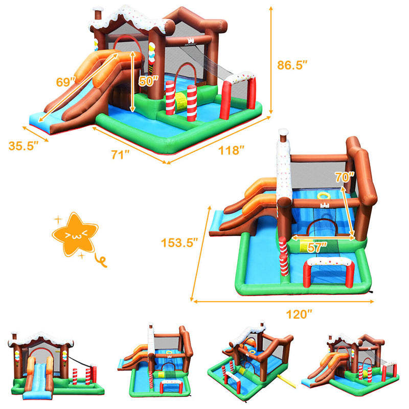 Inflatable Water Slide Kids Giant Bouncy Castle Water Park with Long Slide, Jumping & Play Areas, 480W Air Blower for Outdoor Indoor Fun
