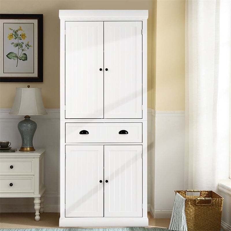 72" H Kitchen Pantry Cabinet, Freestanding Cupboard Traditional Large Tall Storage Cabinet with Drawers, Adjustable Shelves for Living Room