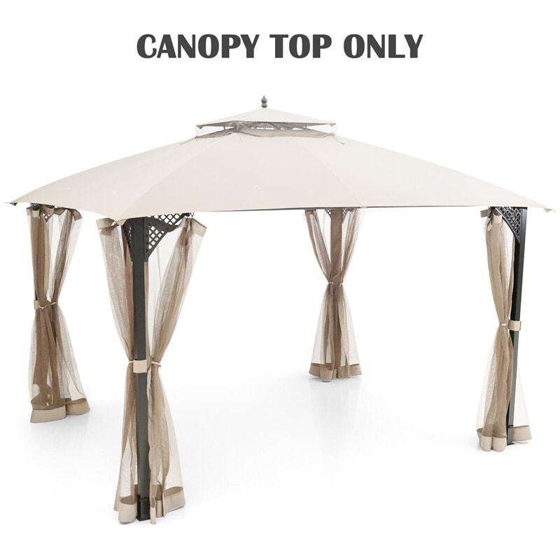 10' x 12' Patio Gazebo Replacement Top, Outdoor 2-Tier Canopy Top Cover CPAI-84 with Air Vent & Drainage Holes for Garden, Backyard
