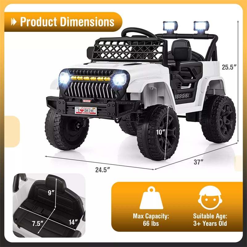 12V Kids Ride-On Truck, Electric Vehicle with Remote Control, Music & LED Lights, Battery Powered Toddler Ride-On Car for Boys & Girls 3+