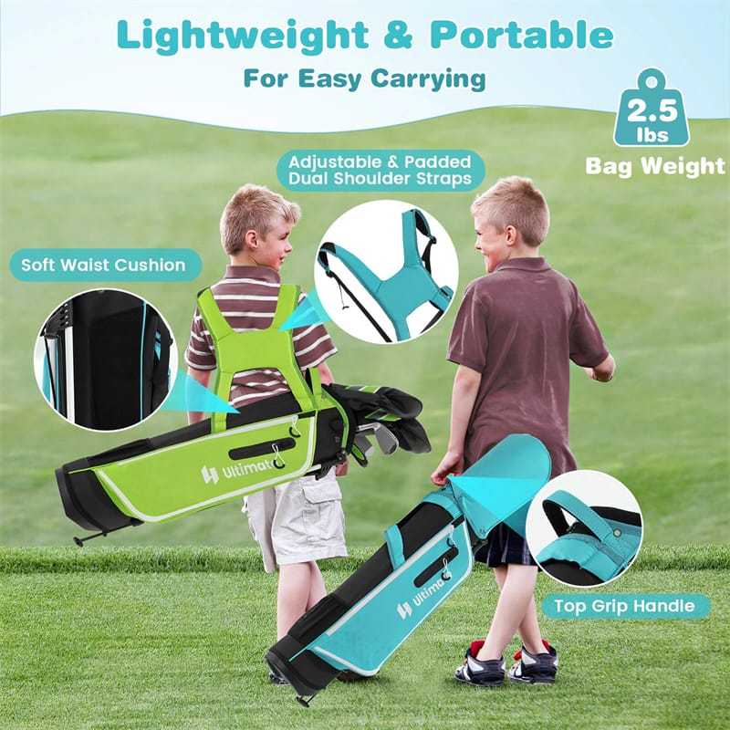 7 Pieces Junior Golf Club Set for Kids Ages 11-13 Right Hand, Children Golf Complete Set with #1 Driver, Head Cover & Stand Bag with Rain Hood