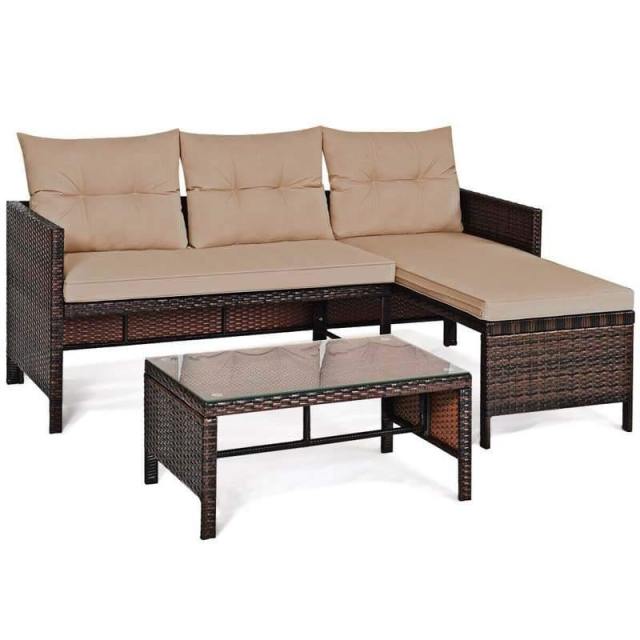 Bestoutdor 3 Pcs Outdoor PE Rattan Furniture Set Corner Sofa Set