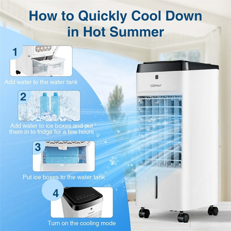 3-in-1 Portable Evaporative Air Cooler, Quiet Swamp Cooler with Remote Control, 9Gal Water Tank, Ice Packs, 70° Oscillation for Home Office, Bedroom