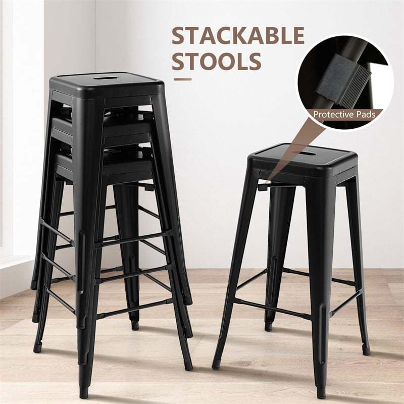 Stackable Backless Metal Bar Stools Set of 4 30” Bar Height Stools with Rubber Footpads & Handling Hole for Kitchen Dining Room
