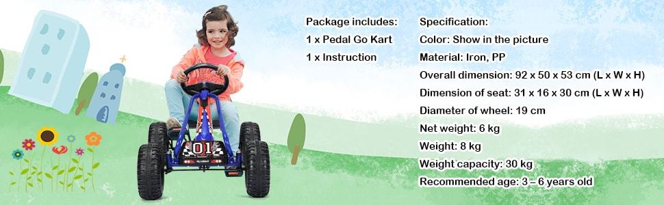 Kids 4 Wheel Pedal Go Kart Powered Ride On Toys with Adjustable Seat