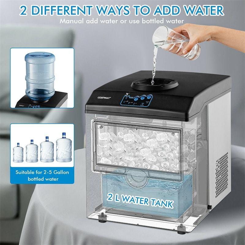 2-in-1 Countertop Ice Maker with Water Dispenser, 48LBS/24H Stainless Steel Ice Machine w/Chilled Water Spout & 5LBS Ice Basket for Home Office Party
