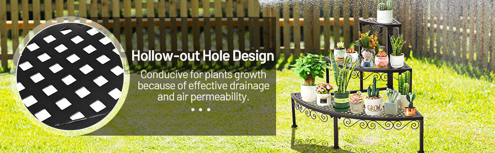 3 Tier Outdoor Metal Corner Plant Stand Ladder Display Shelf