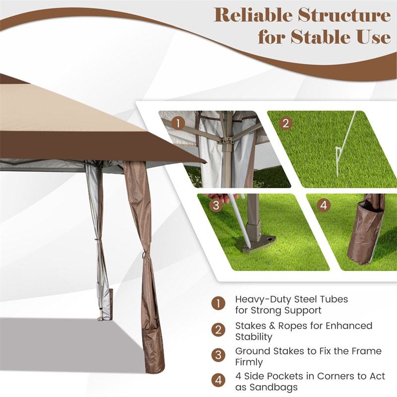 13' x 13' Pop-Up Gazebo 2 Tier Patio Gazebo Easy Setup Instant Canopy Outdoor Shelter with 4 Wheels & Carrying Bag