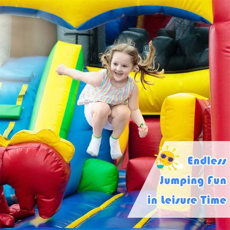 Inflatable Bounce House for Kids, Castle Moonwalk Playhouse with Slide, Large Jumping Area & Mesh Walls for Indoor/Outdoor Backyard Party Fun