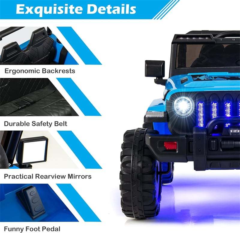 2-Seater Ride-On Truck for Kids, 12V Battery Powered Electric Vehicle with Remote Control & LED Lights, Ride-On Car for Boys Girls Gifts