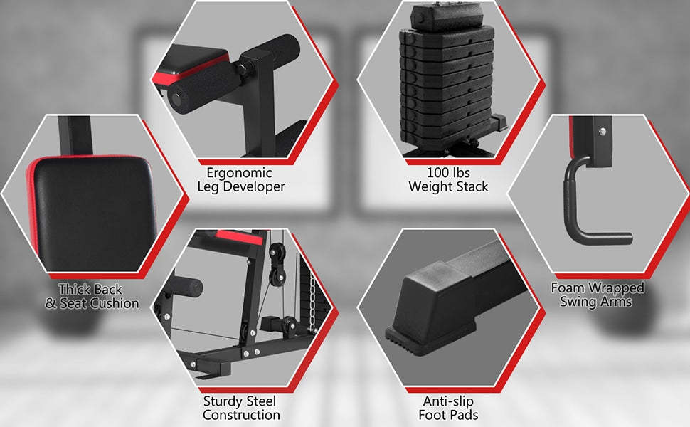 Weight Training Machine Multifunctional Strength Training Equipment Home Gym Exercise Workout Equipment with 100 lbs Weight Stack