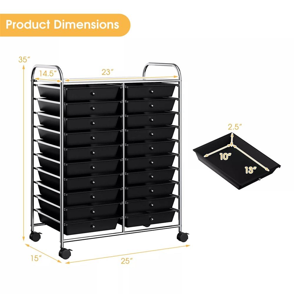 Storage Drawer Cart, 20-Drawer Rolling Cart Organizer with Lockable Wheels, Mobile Utility Cart for Office School Art Craft Supplies