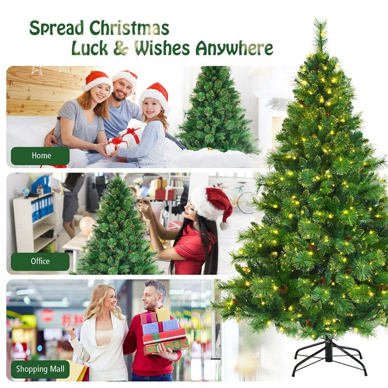 6FT Pre-lit Hinged Artificial Christmas Tree with 777 Glitter Tips and 350 LED Lights