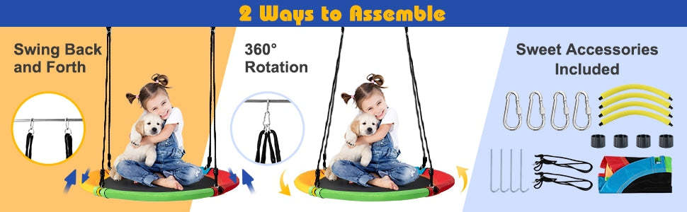 660lbs Metal A-Frame Swing Set Heavy Duty Full Steel Swing Stand with 2-Pack Swing Set, Ground Stakes & Adjustable Ropes for Kids Indoor Outdoor