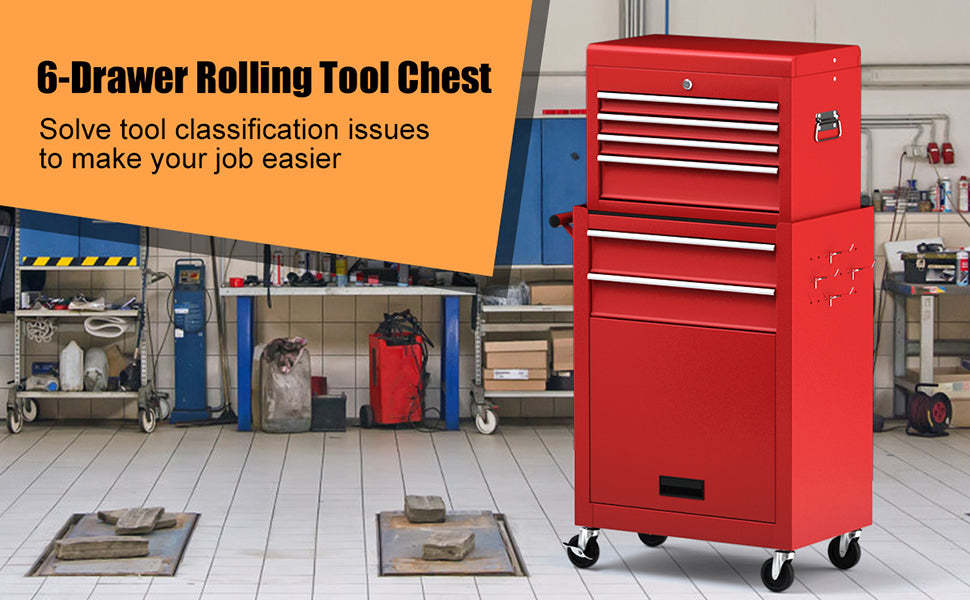 Rolling Tool Chest Removable Tool Storage Cabinet with 6 Sliding Drawers