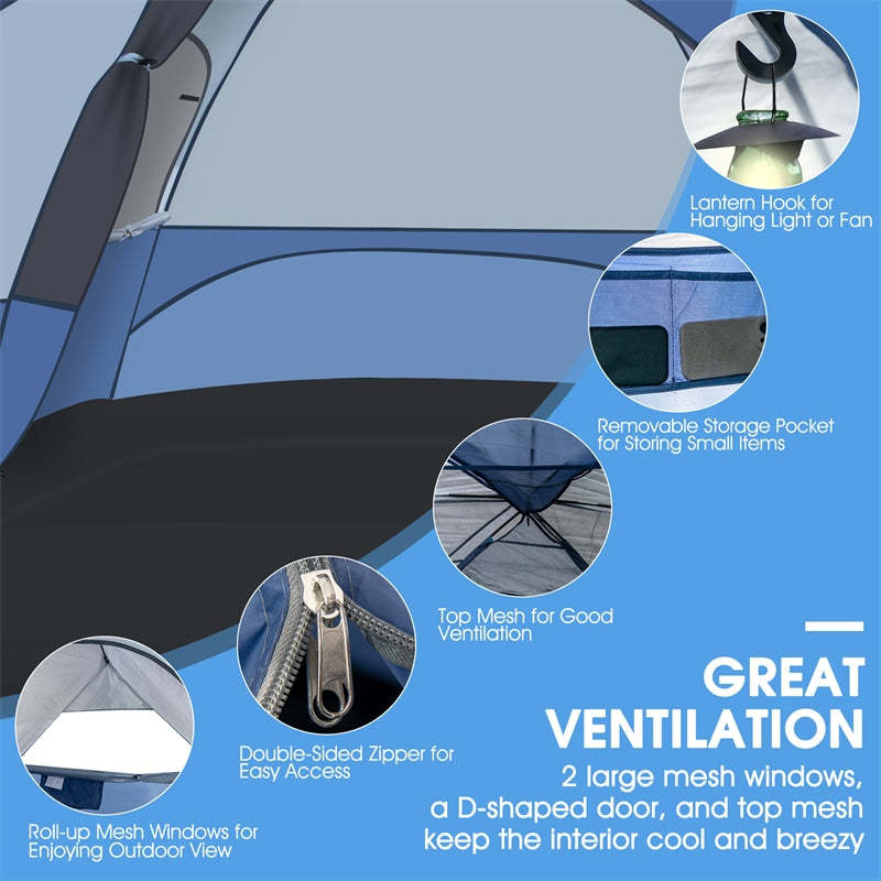 6-Person Camping Dome Tent with Screen Room Porch & Removable Rainfly