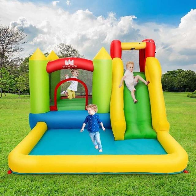 Inflatable Water Slide, Wet & Dry Bounce House Water Park with Large Jumping Area, Splash Pool & Climbing Wall for Boys & Girls Backyard Family Fun