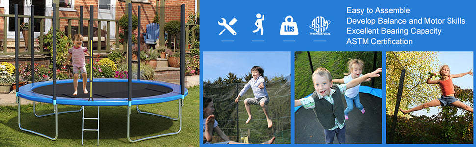 12 ft Combo Bounce Jump Trampoline with Spring Pad Ladder and Safety Enclosure Net