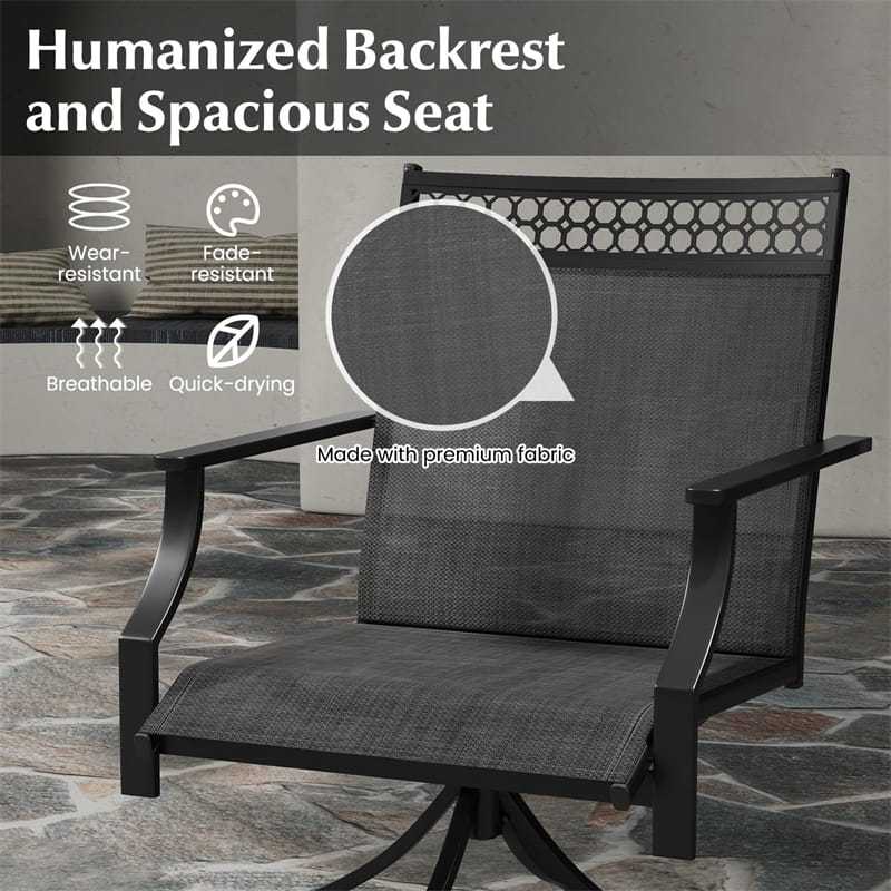 Patio Swivel Dining Chairs Set of 4 with Quick-Drying Fabric & Metal Frame, 360° Rotating Outdoor Chairs with Armrests for Deck, Garden, Yard