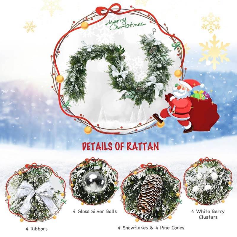 6.5 Feet Snow Flocked Christmas Garland with White Berries and Snowflakes