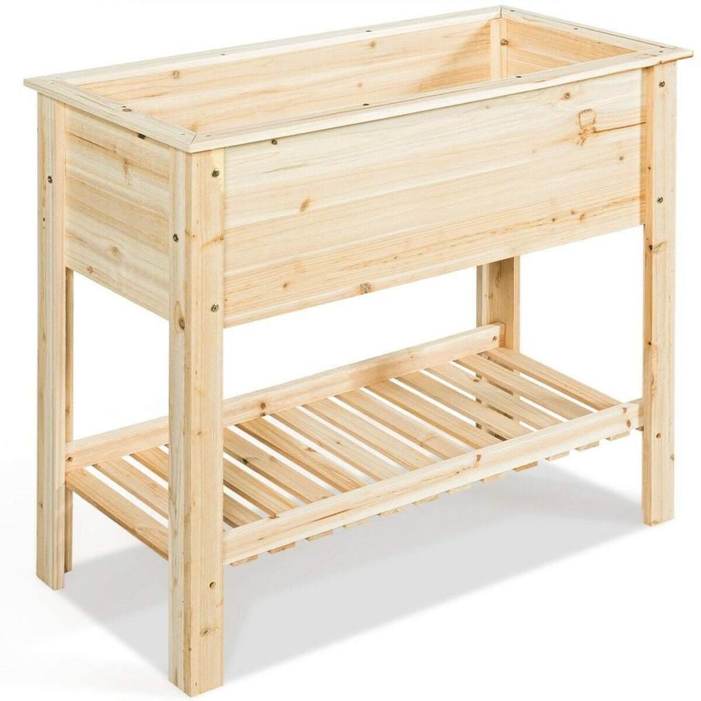 Wooden Outdoor Raised Garden Bed with Storage Shelf he1