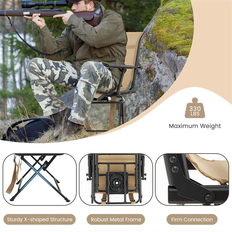 360° Swivel Hunting Blind Chair, Portable Folding Hunting Chair with Armrest, Mesh Back & Carrying Strap, Silent Hunting Seat for Dove Camping
