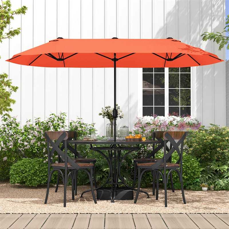 13FT Double-Sided Patio Umbrella, Extra Large Twin Market Umbrella with Base, Crank Handle, Safety Lock, Vented for Poolside, Deck, Backyard