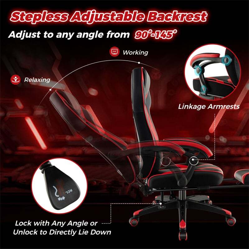 E-Sports Gaming Chair Ergonomic Racing Style Office Computer Chair Height Adjustable Reclining Video Game Chair with Lumbar Support & Footrest