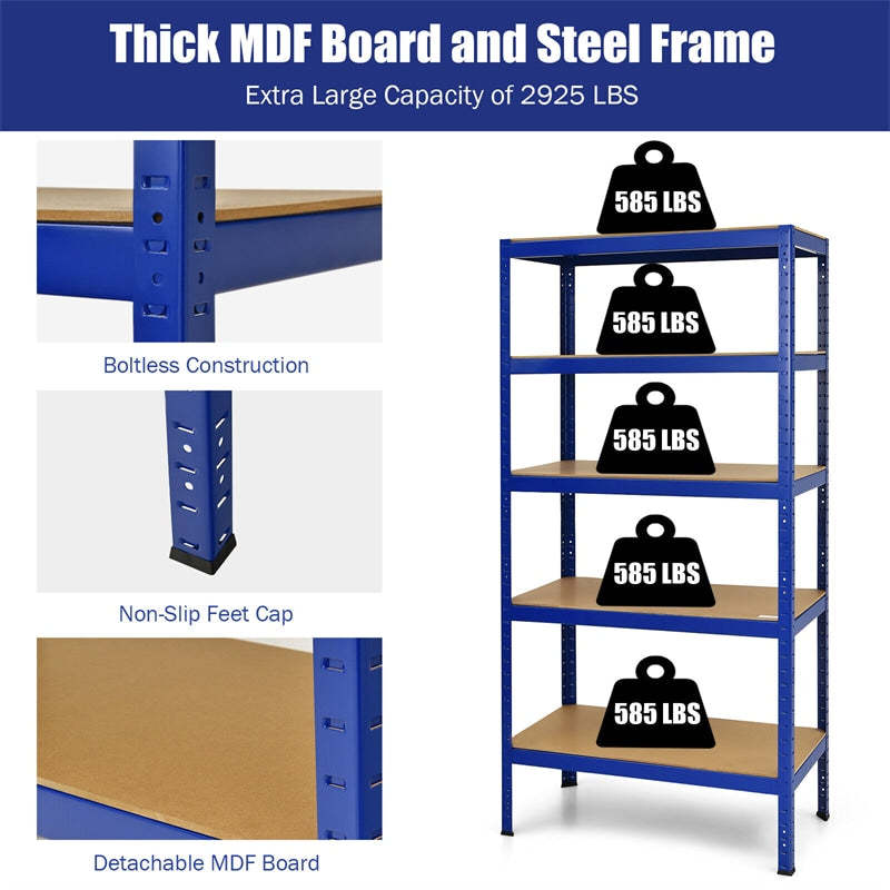 5-Tier Heavy Duty Shelving Unit, 72" Adjustable Steel Storage Shelf Boltless Organizer Rack for Garage Warehouse Home Pantry, 2925LBS Capacity