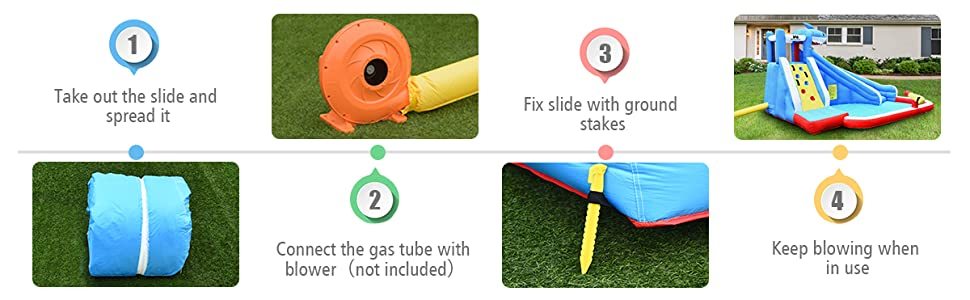 Inflatable Water Slide Shark Bounce House Castle Splashing Pool without Blower