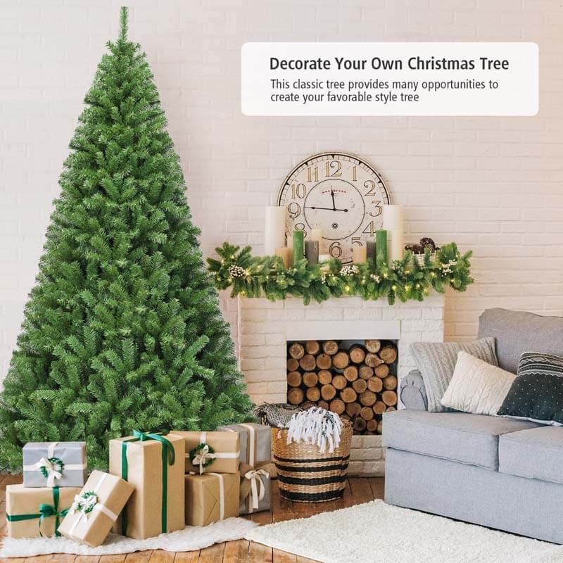 9FT Unlit Artificial Christmas Tree, Premium Hinged Spruce Tree with 2132 Branch Tips & Metal Stand, Easy Assembly Xmas Tree for Home Holiday Decor