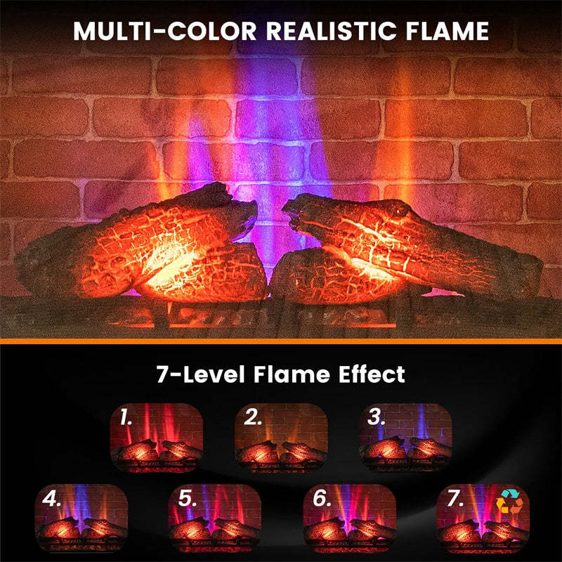 27" Electric Fireplace with Mantel, 1400W Freestanding Heater, 3-Sided Glass View, 7 Flame Colors, Remote Control, 6H Timer, Overheat Protection