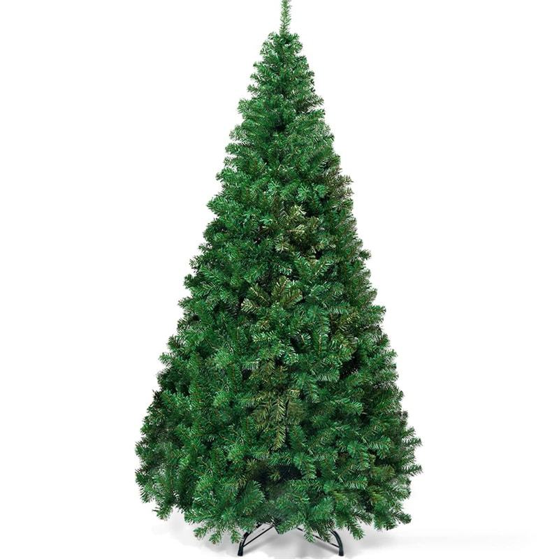 7FT Green Artificial Christmas Tree Unlit Pine Xmas Tree with 950 PVC Branch Tips, Solid Metal Stand for Outdoor Indoor Holiday Decoration